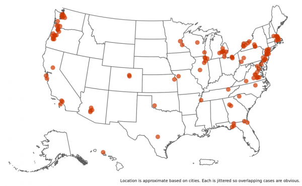 MAP: 118 open petitions at Starbucks stores covering 3032 total workers